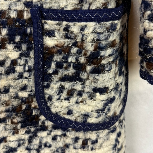 Robert Kitchen Boucle Wool Angora Blend cardigan jacket sweater Navy blue cream - Picture 4 of 8